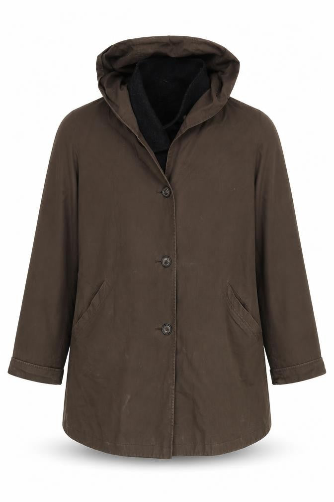 Loden Frey Men's Brown Size 52 Hooded Parka Coat Lined Button Winter
