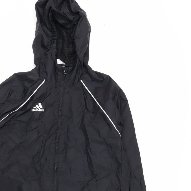 adidas Boys Black 11-12 Years Hooded Windbreaker Jacket Mesh Lined
