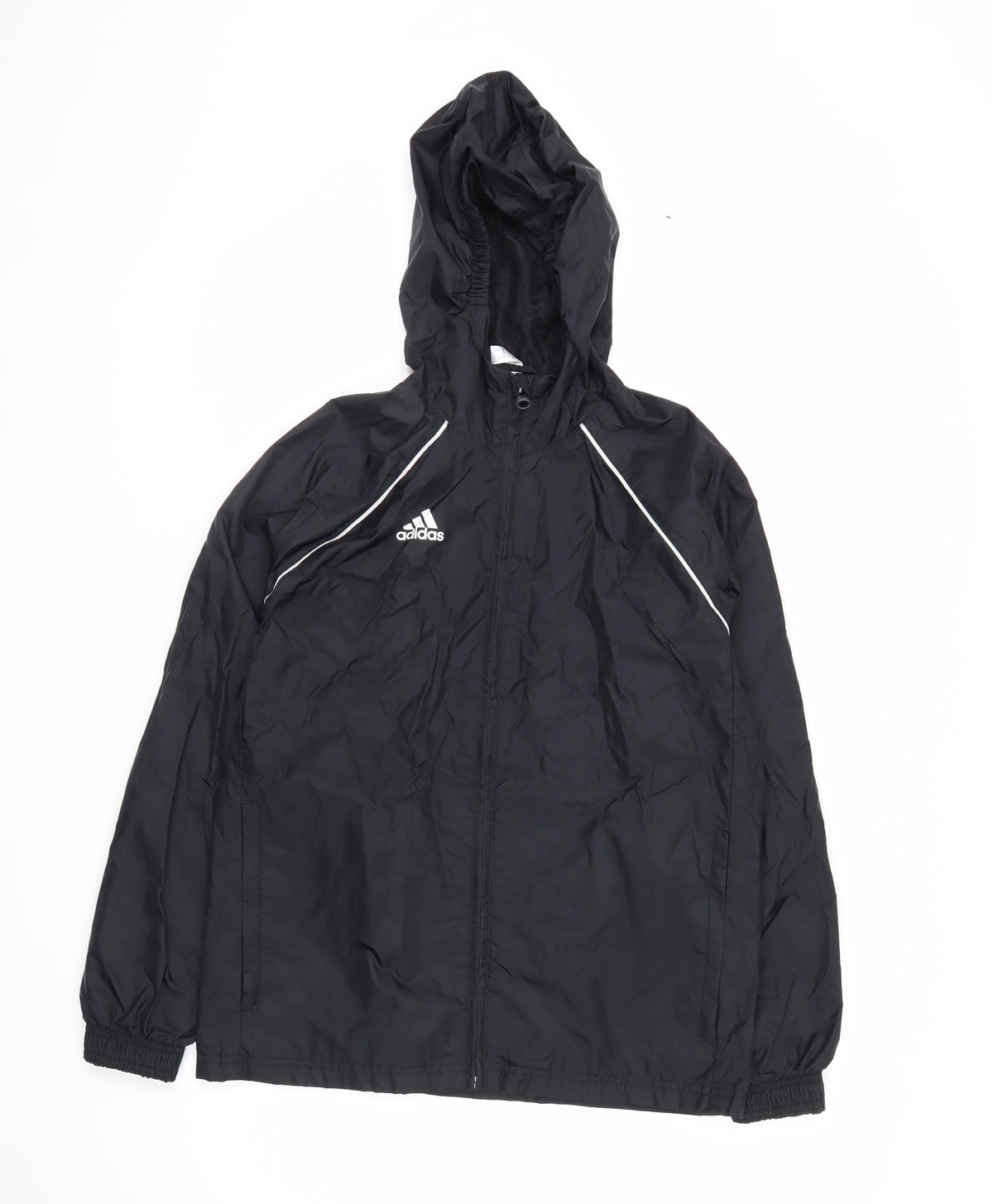 adidas Boys Black 11-12 Years Hooded Windbreaker Jacket Mesh Lined