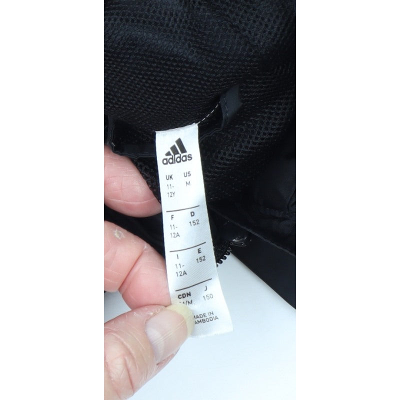 adidas Boys Black 11-12 Years Hooded Windbreaker Jacket Mesh Lined
