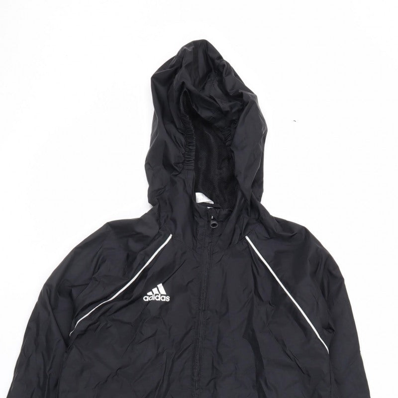 adidas Boys Black 11-12 Years Hooded Windbreaker Jacket Mesh Lined