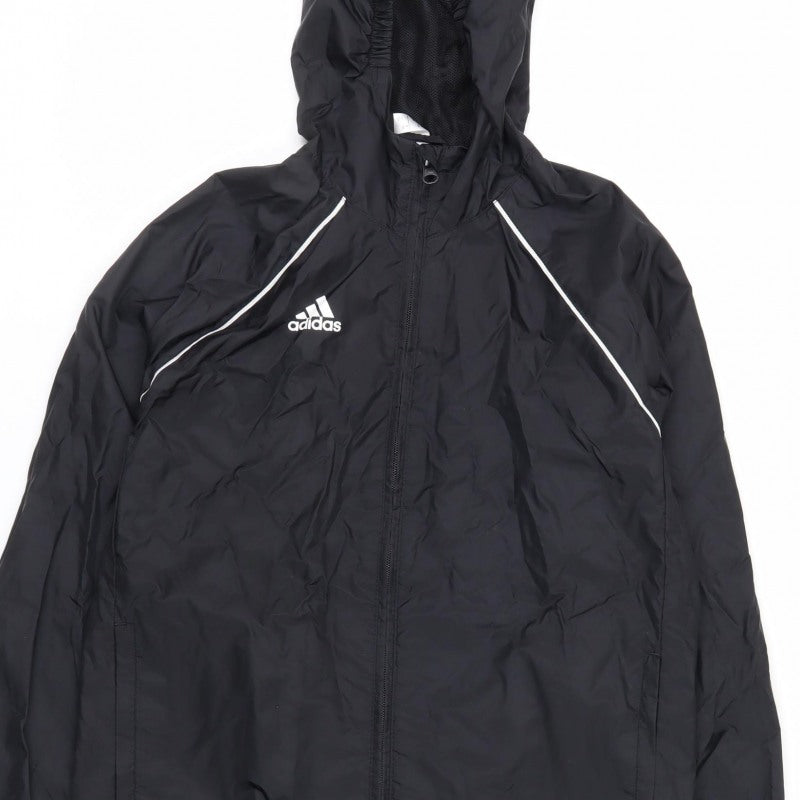 adidas Boys Black 11-12 Years Hooded Windbreaker Jacket Mesh Lined