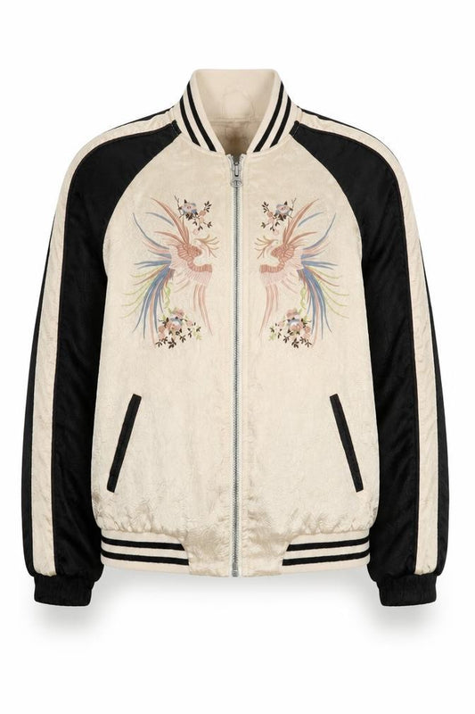 Topshop Women’s Beige & Black Crane Floral Bomber Jacket UK 8