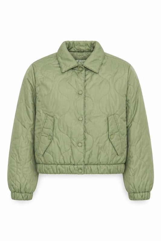 Zara Girls Green Quilted Puffer Jacket 13-14 Years 164cm Snap Front