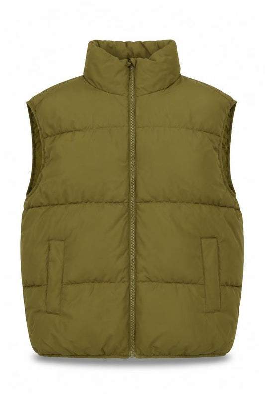 H&M Men's Green L Puffer Gilet Quilted Full Zip Bodywarmer