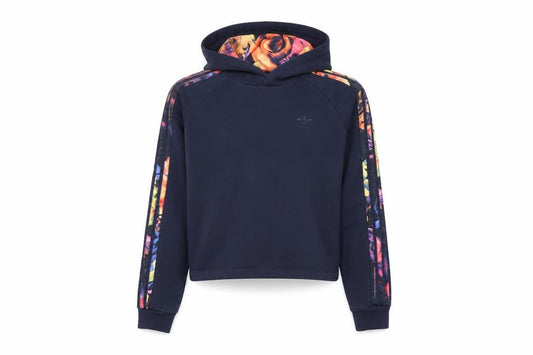 Adidas Girls Black 14-15 Years Floral Stripe Pullover Hoodie