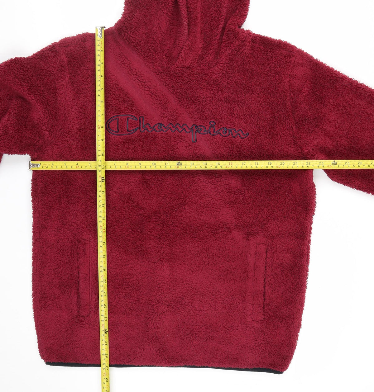 Champion Men’s Red Large Sherpa Fleece Pullover Hoodie Logo Pockets