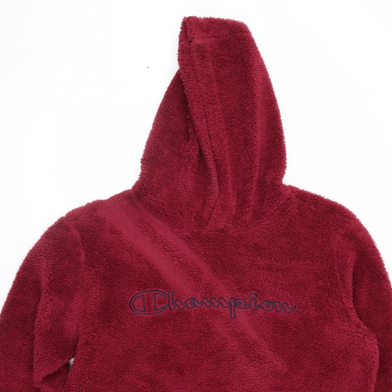 Champion Men’s Red Large Sherpa Fleece Pullover Hoodie Logo Pockets