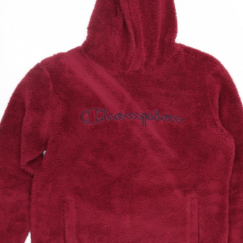 Champion Men’s Red Large Sherpa Fleece Pullover Hoodie Logo Pockets