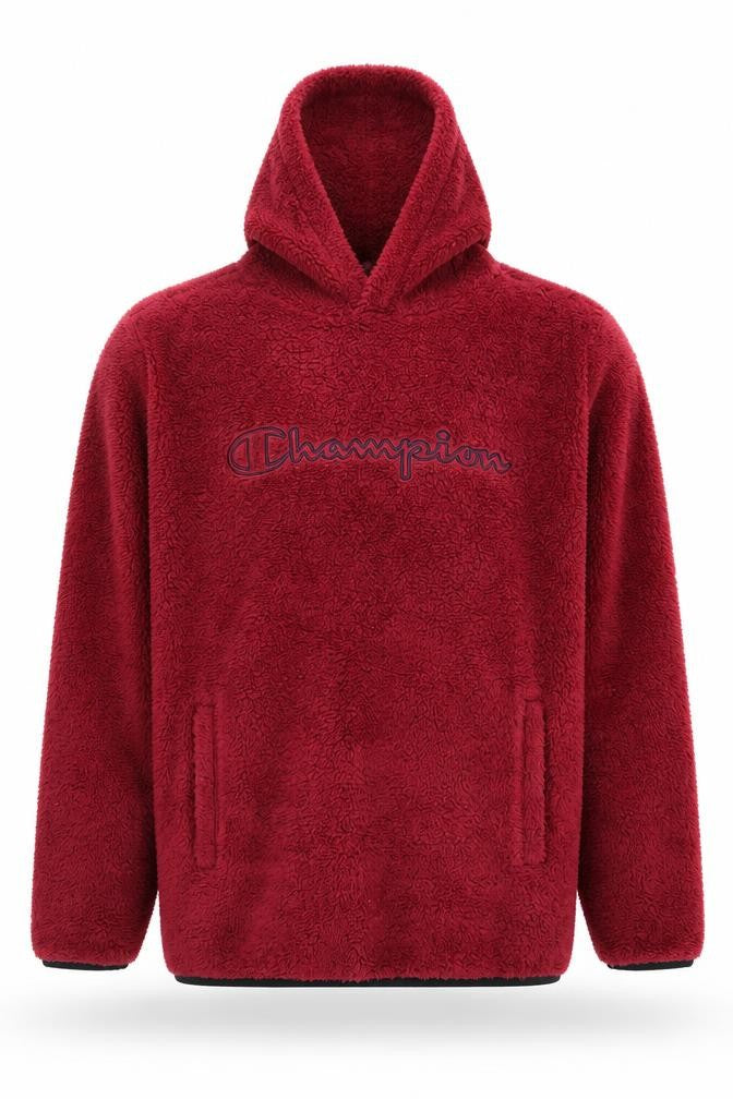 Champion Men’s Red Large Sherpa Fleece Pullover Hoodie Logo Pockets