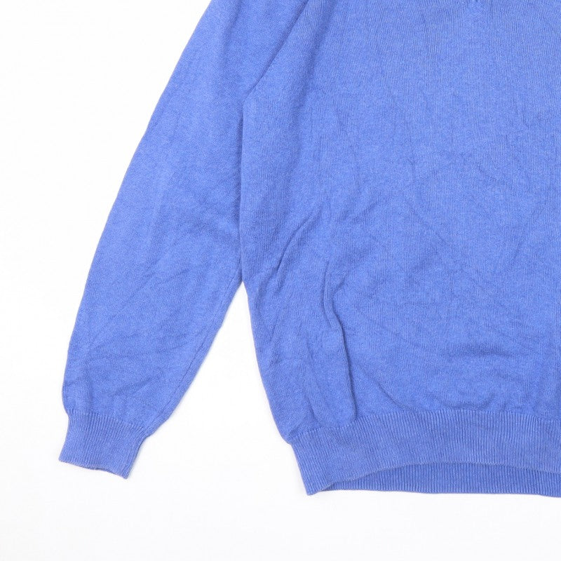 Marks and Spencer Men Blue L Pure Cotton V-Neck Pullover Jumper