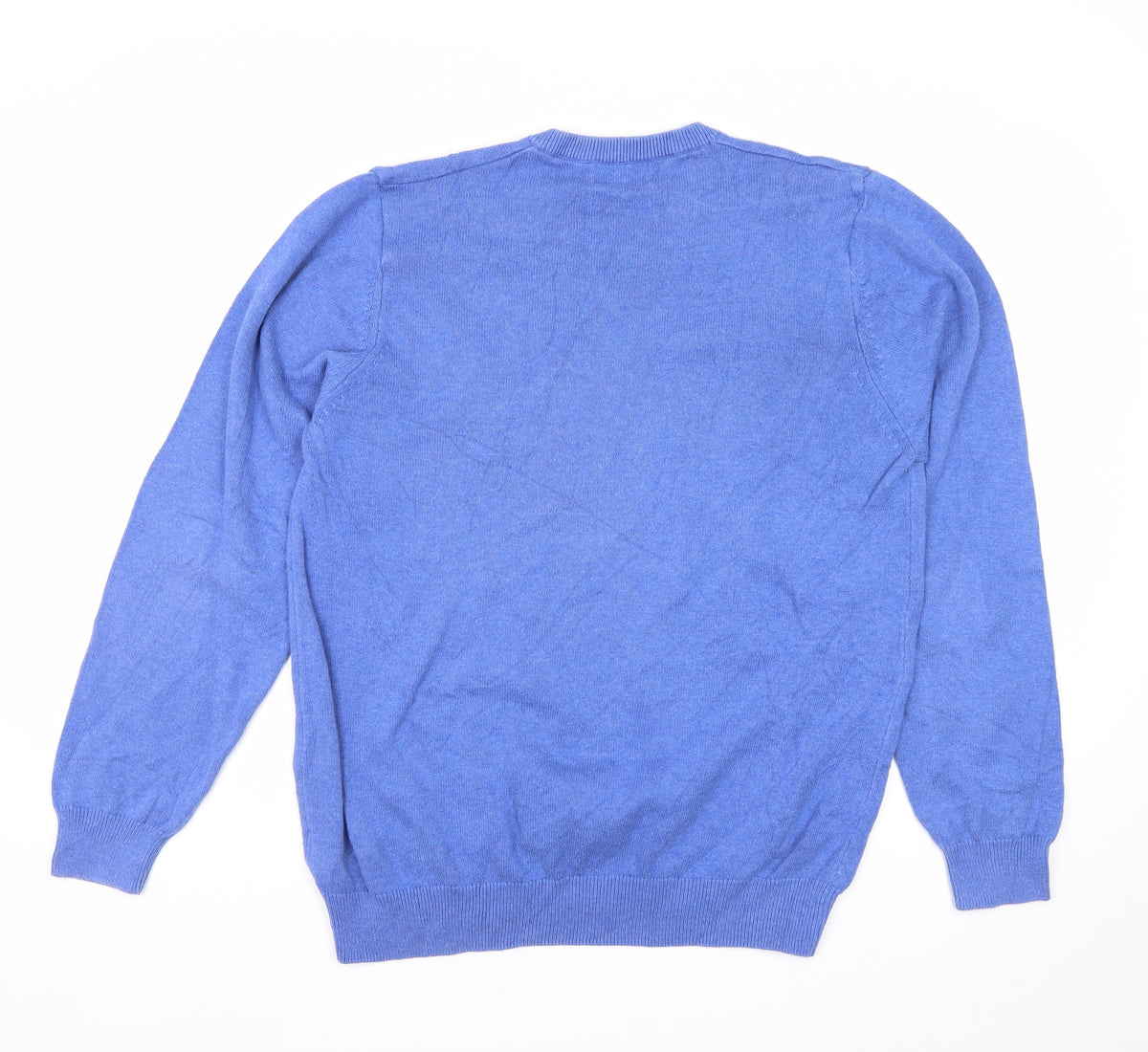 Marks and Spencer Men Blue L Pure Cotton V-Neck Pullover Jumper