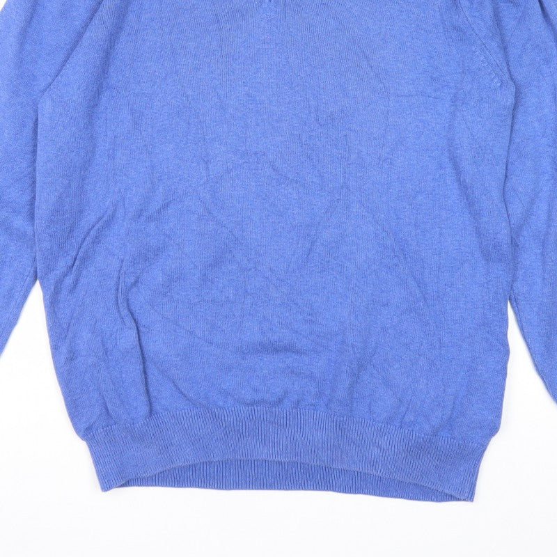 Marks and Spencer Men Blue L Pure Cotton V-Neck Pullover Jumper