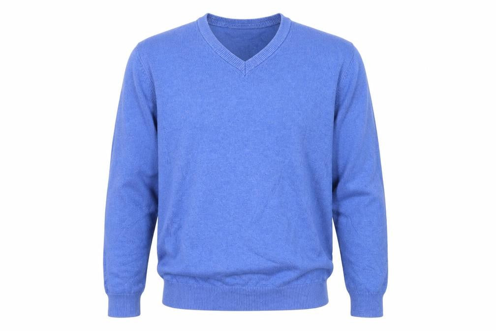 Marks and Spencer Men Blue L Pure Cotton V-Neck Pullover Jumper