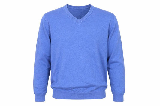 Marks and Spencer Men Blue L Pure Cotton V-Neck Pullover Jumper