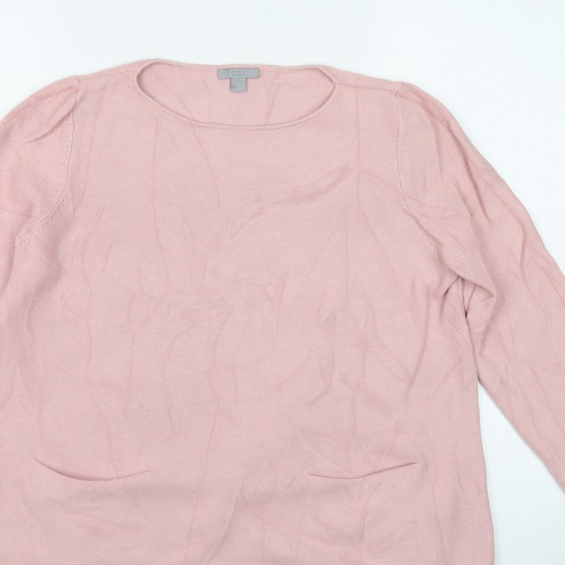 COS Women Pink Cotton Knit Pocket Pullover Jumper Size M