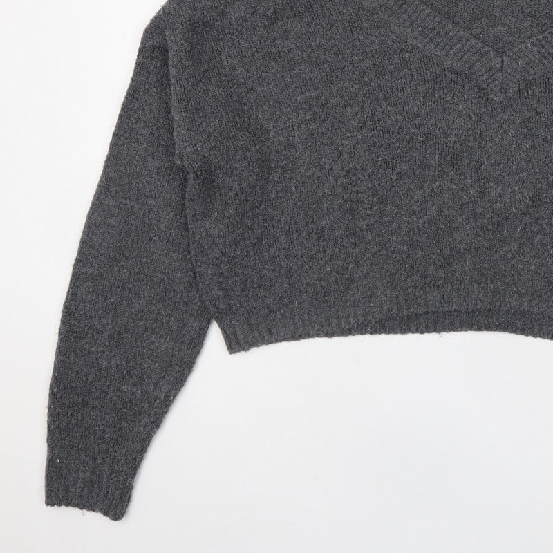 Hollister Men’s Grey M V-Neck Logo Knit Pullover Jumper