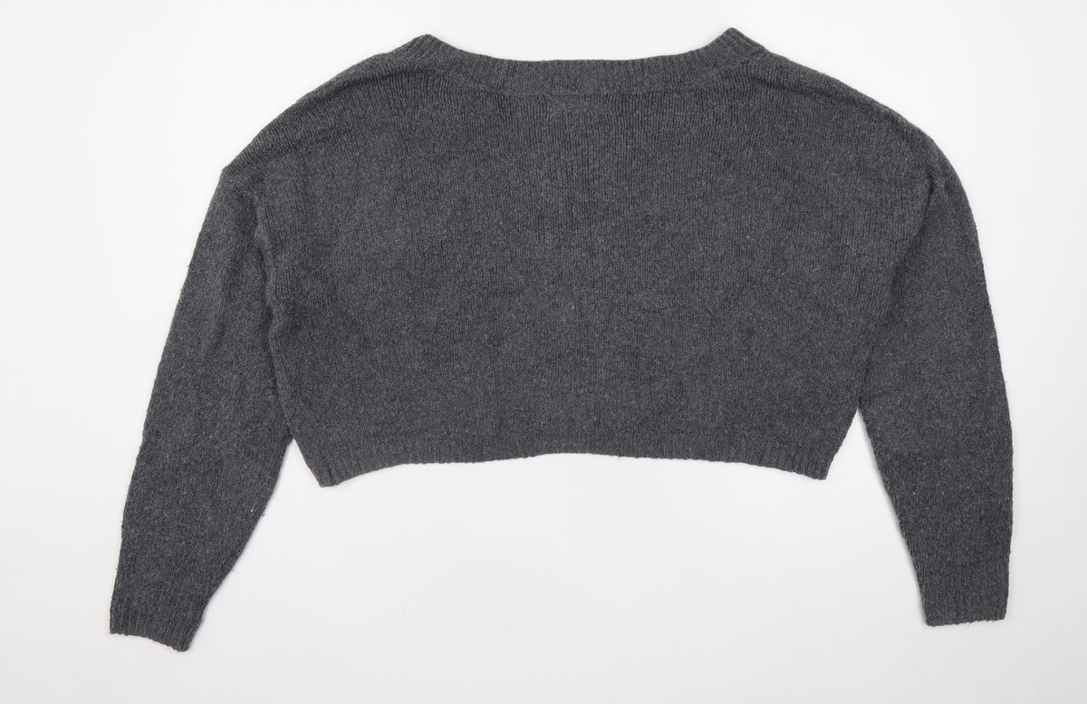 Hollister Men’s Grey M V-Neck Logo Knit Pullover Jumper