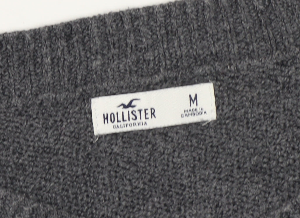 Hollister Men’s Grey M V-Neck Logo Knit Pullover Jumper
