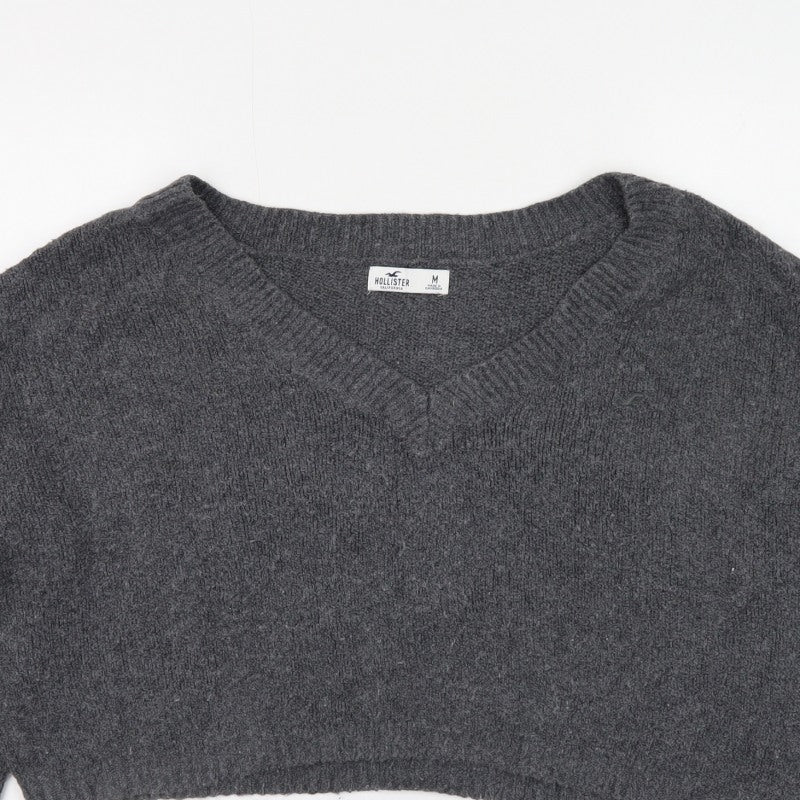Hollister Men’s Grey M V-Neck Logo Knit Pullover Jumper