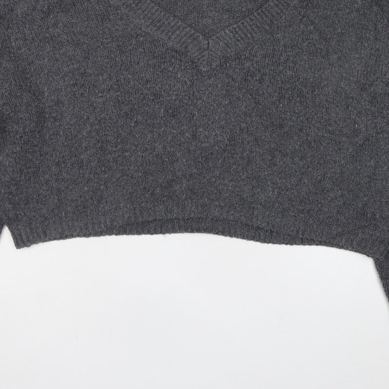 Hollister Men’s Grey M V-Neck Logo Knit Pullover Jumper