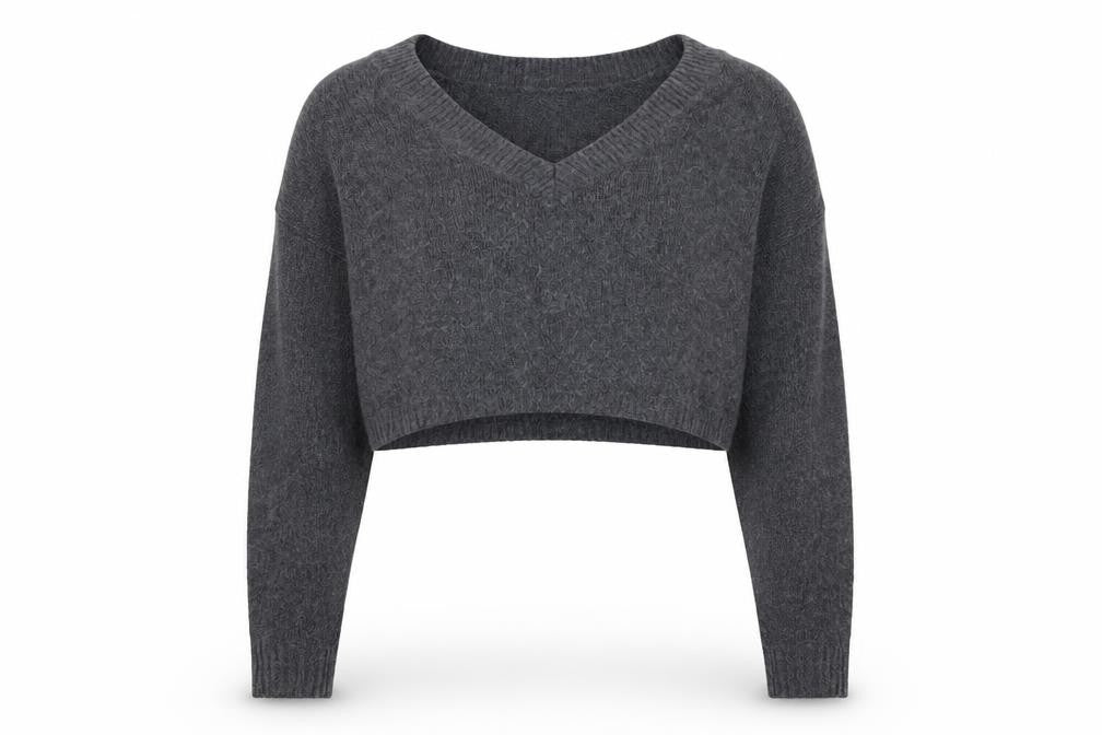 Hollister Men’s Grey M V-Neck Logo Knit Pullover Jumper