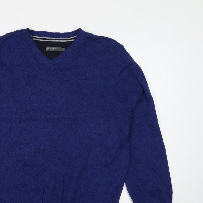 RJR John Rocha Men’s Blue Cotton V-Neck Pullover Jumper Size L