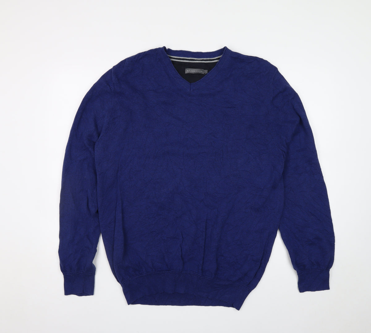 RJR John Rocha Men’s Blue Cotton V-Neck Pullover Jumper Size L