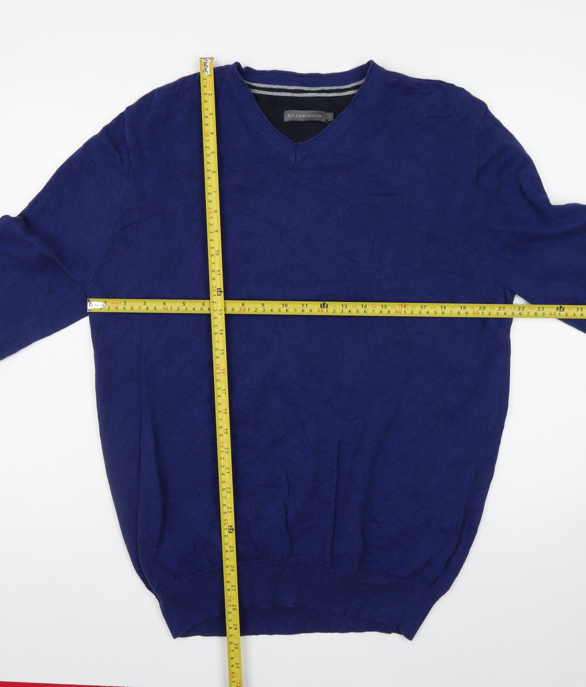 RJR John Rocha Men’s Blue Cotton V-Neck Pullover Jumper Size L