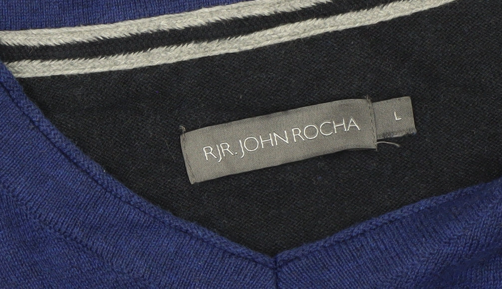 RJR John Rocha Men’s Blue Cotton V-Neck Pullover Jumper Size L