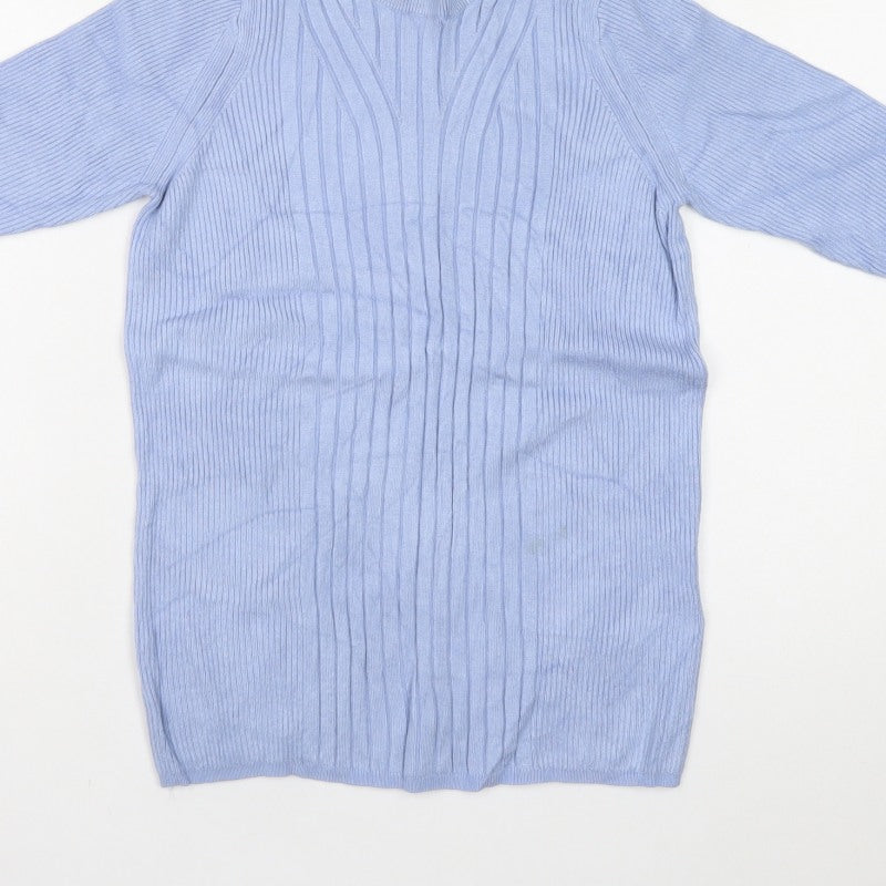 Marks and Spencer Women's Blue M Rib Knit Short Sleeve Pullover Jumper