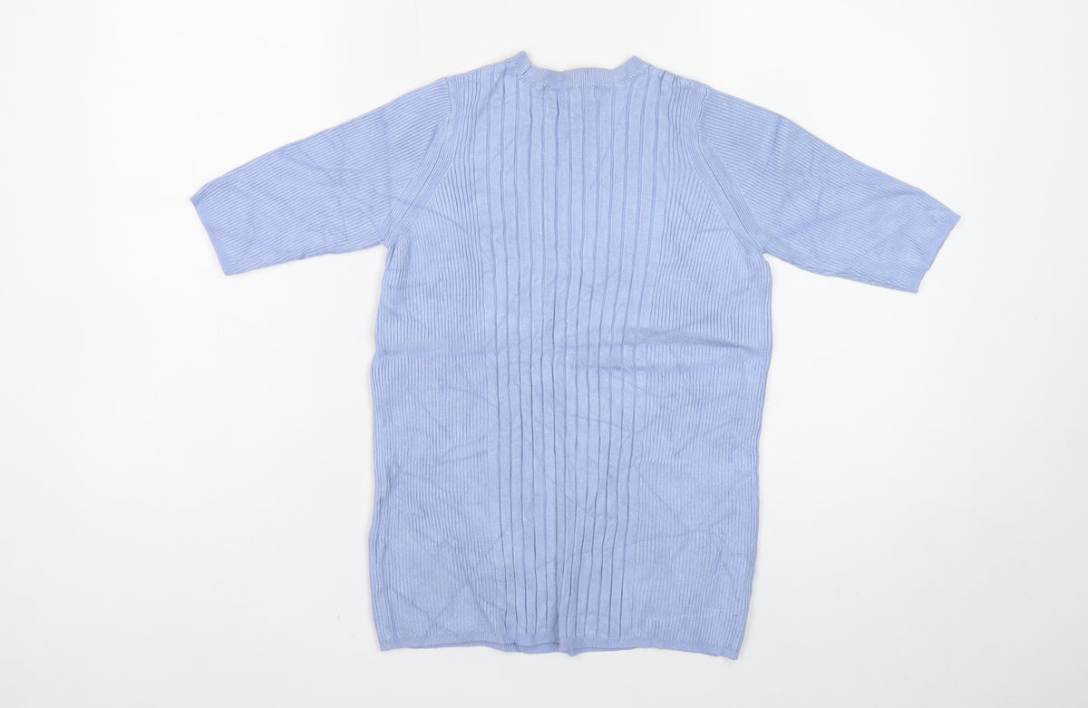 Marks and Spencer Women's Blue M Rib Knit Short Sleeve Pullover Jumper