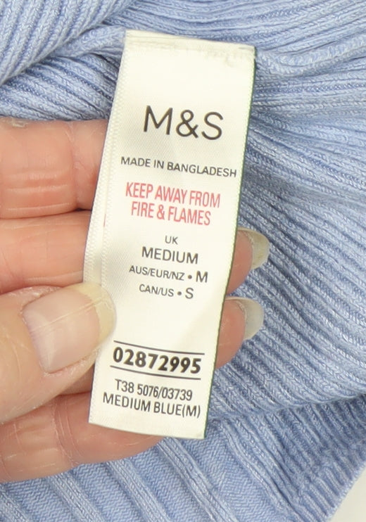 Marks and Spencer Women's Blue M Rib Knit Short Sleeve Pullover Jumper