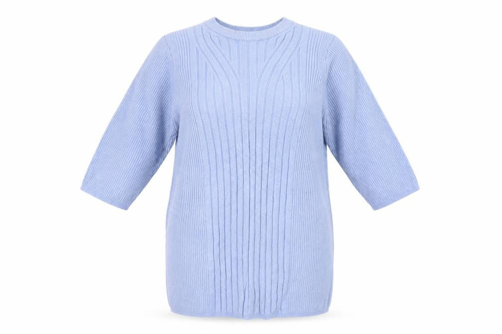 Marks and Spencer Women's Blue M Rib Knit Short Sleeve Pullover Jumper