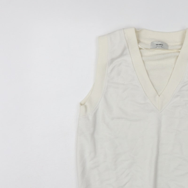 Pull&Bear Women Ivory M Sleeveless V-Neck Pullover Sweatshirt Vest