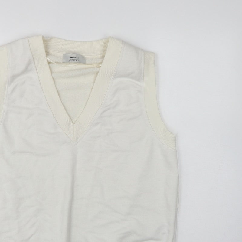 Pull&Bear Women Ivory M Sleeveless V-Neck Pullover Sweatshirt Vest
