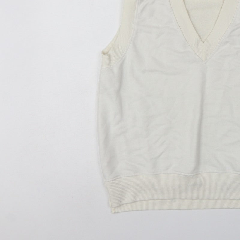 Pull&Bear Women Ivory M Sleeveless V-Neck Pullover Sweatshirt Vest
