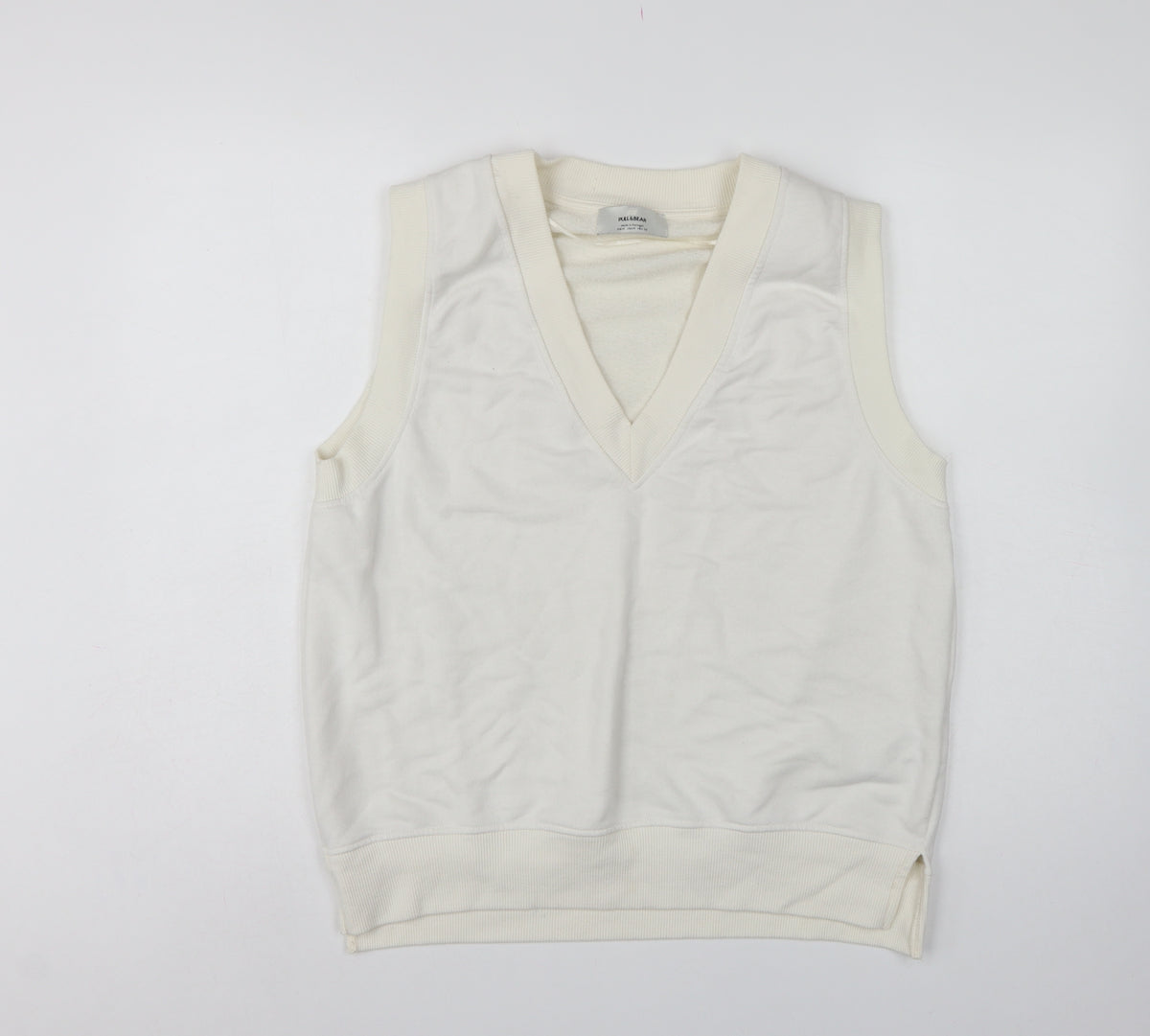 Pull&Bear Women Ivory M Sleeveless V-Neck Pullover Sweatshirt Vest