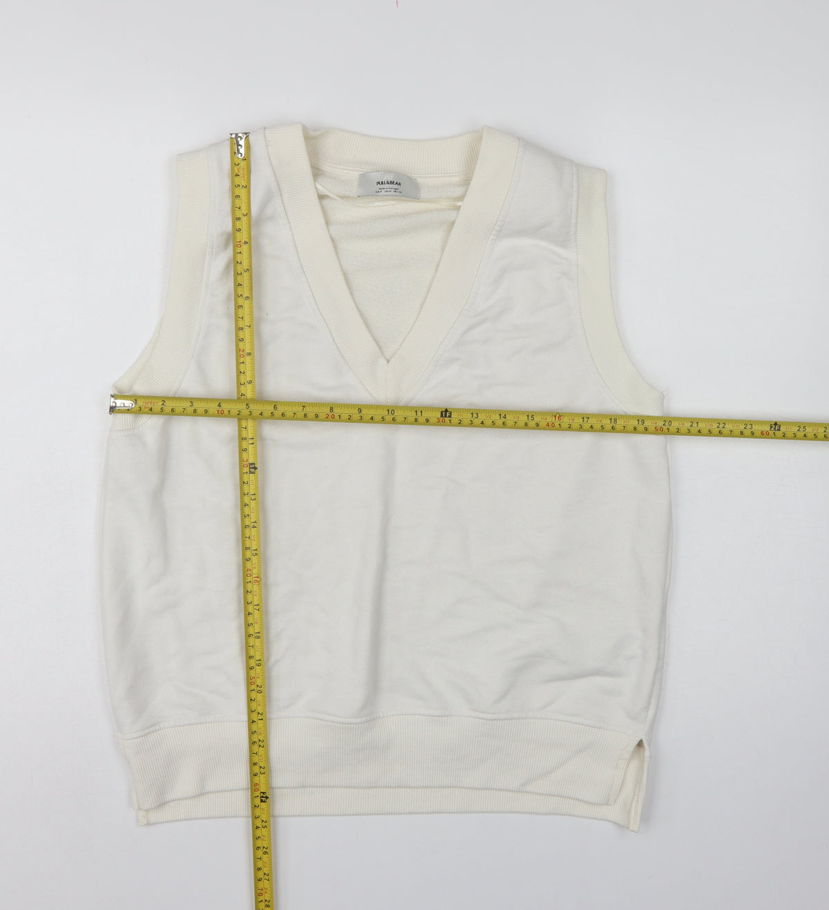 Pull&Bear Women Ivory M Sleeveless V-Neck Pullover Sweatshirt Vest