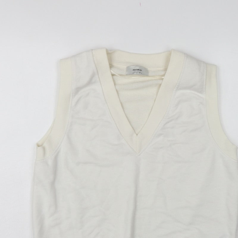 Pull&Bear Women Ivory M Sleeveless V-Neck Pullover Sweatshirt Vest