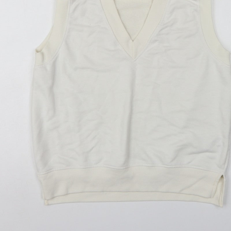 Pull&Bear Women Ivory M Sleeveless V-Neck Pullover Sweatshirt Vest