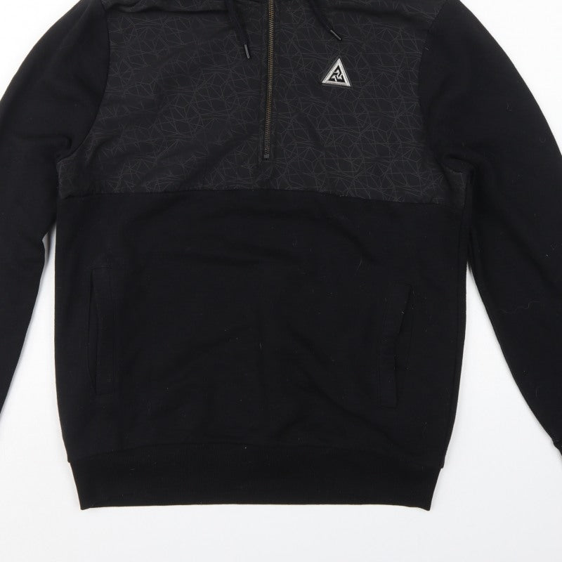 River Island Men’s Black S Geometric 1/2 Zip Hooded Pullover Hoodie