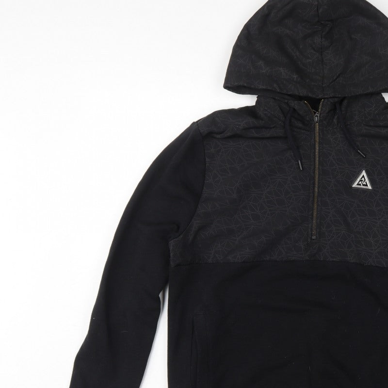 River Island Men’s Black S Geometric 1/2 Zip Hooded Pullover Hoodie