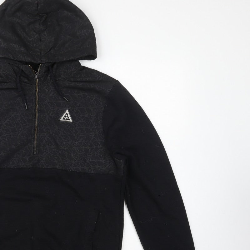 River Island Men’s Black S Geometric 1/2 Zip Hooded Pullover Hoodie