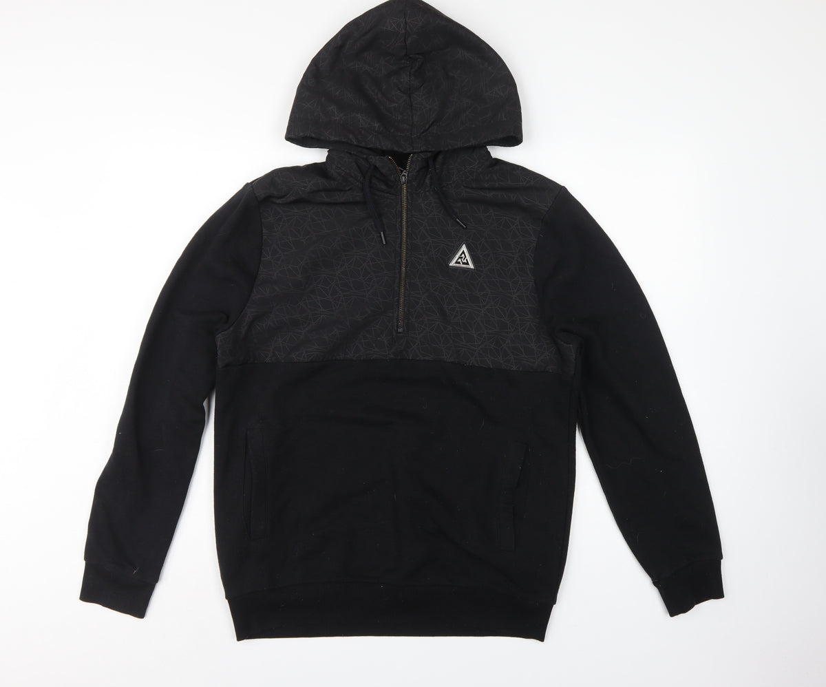 River Island Men’s Black S Geometric 1/2 Zip Hooded Pullover Hoodie