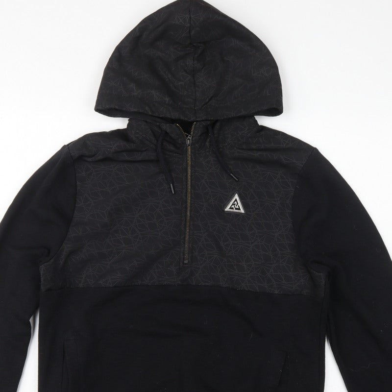 River Island Men’s Black S Geometric 1/2 Zip Hooded Pullover Hoodie