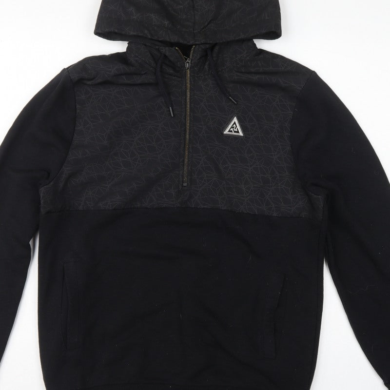 River Island Men’s Black S Geometric 1/2 Zip Hooded Pullover Hoodie