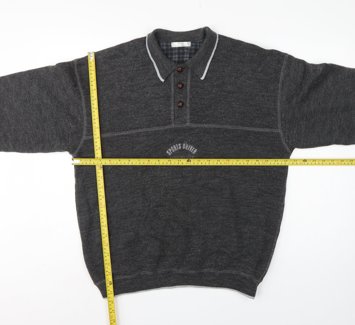 Marks and Spencer Men Grey M Collared Henley Wool Blend Vintage Jumper