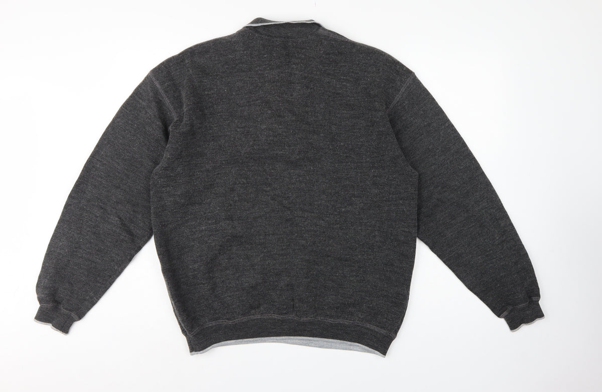 Marks and Spencer Men Grey M Collared Henley Wool Blend Vintage Jumper