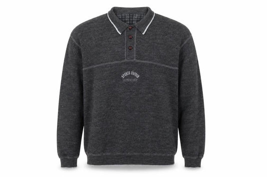 Marks and Spencer Men Grey M Collared Henley Wool Blend Vintage Jumper